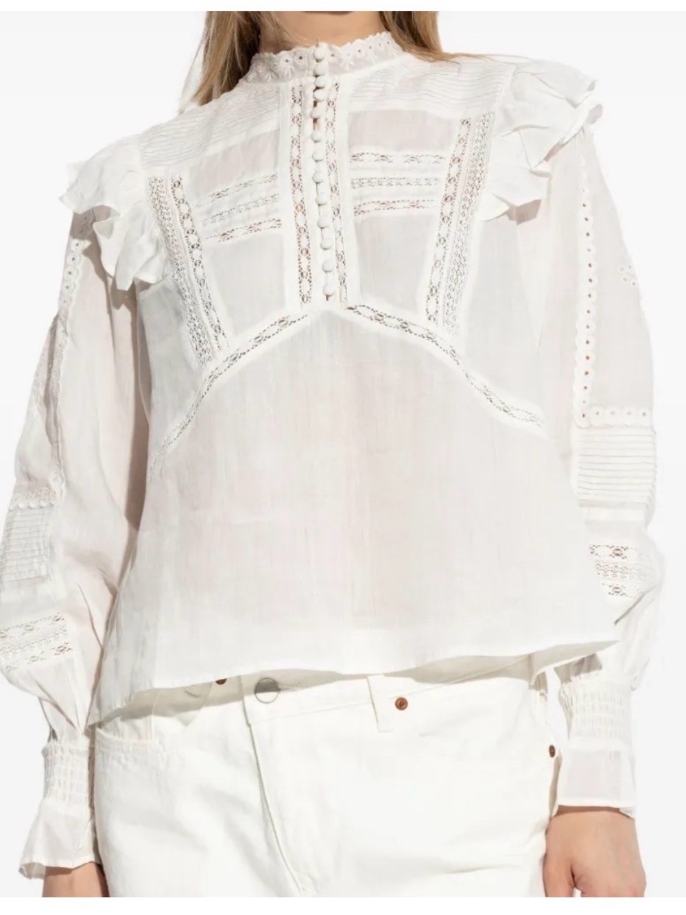 Allsaints Heather Embroidered Eyelet Blouse in White Size 8 - Picture 5 of 16